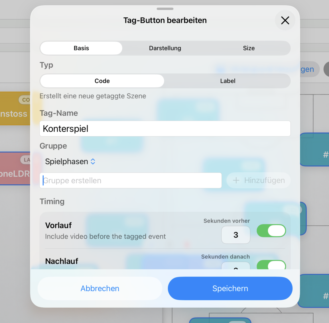 Tag-Button Einstellungen in Coder Mobile